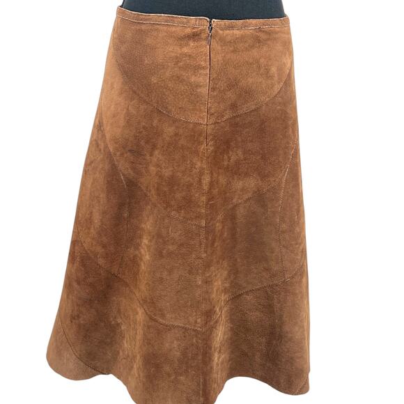 Allan Denis Women Vintage Western Brown Suede A Line Patchwork Skirt 6 - Picture 3 of 6